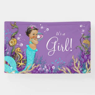 Banderoles Baby shower Mermaid Ethnique Afro-Américaine