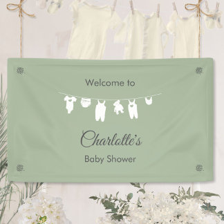 Banderoles Baby-Shower Minimaliste de Couleur Vert Sauge et N