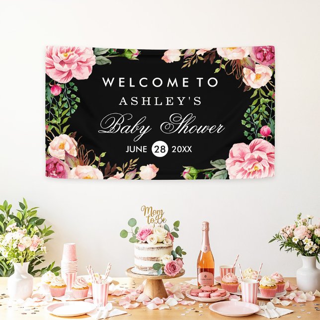 Banderoles Baby shower Moderne Romantique Rose Floral Envelop (Créateur téléchargé)