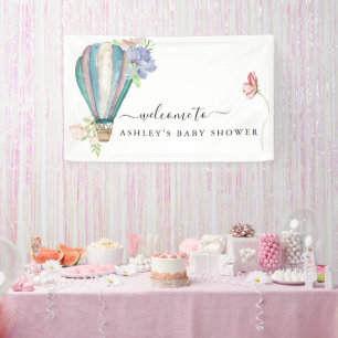 Banderoles Baby Shower Montgolfière Fleurie Bleue
