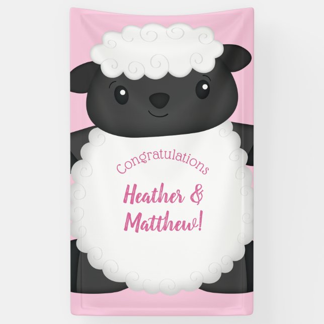 Banderoles Baby shower mouton rose (Vertical)
