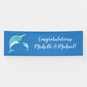 Banderoles Baby shower Narwhal Blue Boy Whale