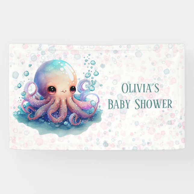 Banderoles Baby shower Octopus coloré mignon personnalisé (Horizontal)