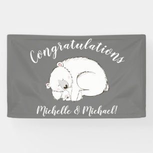 Banderoles Baby shower Ours polaire Hiver gris Sexe Neutre