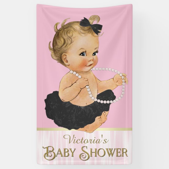 Banderoles Baby shower perle Tutu noir rose (Vertical)