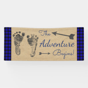 Banderoles Baby shower Plaid de bison de bûcheron bleu