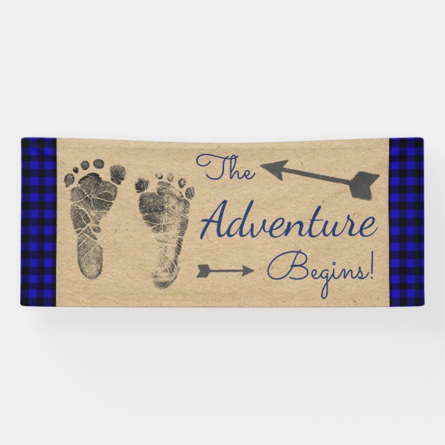 Banderoles Baby shower Plaid de bison de bûcheron bleu (Horizontal)