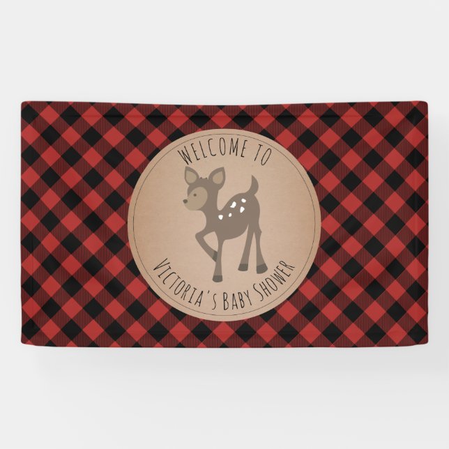 Banderoles Baby shower Plaid Deer Buffalo Bienvenue (Horizontal)