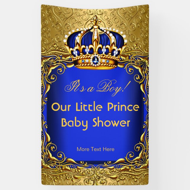 Banderoles Baby shower Prince Blue Gold Damask Boy 2 (Vertical)