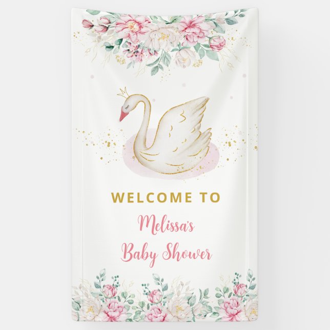 Banderoles Baby shower Princess Swan Bienvenue (Vertical)