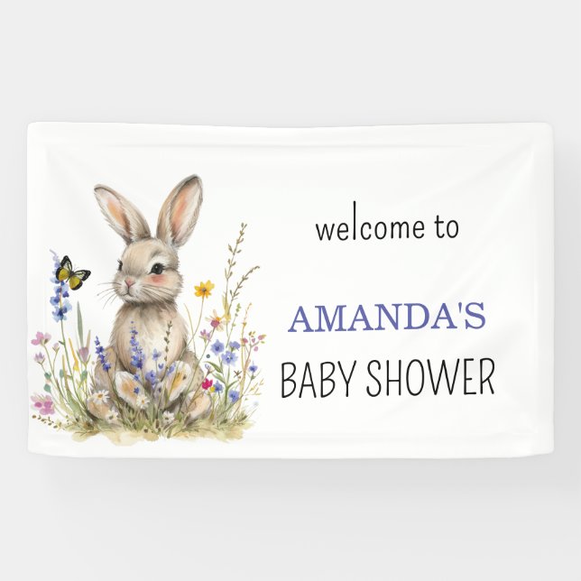 Banderoles Baby shower Quelques fleurs sauvages lapins (Horizontal)