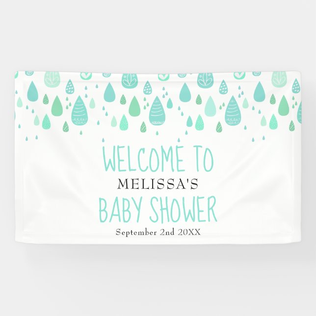 Banderoles Baby shower Raindrops mignon / Bienvenue à l'arros (Horizontal)