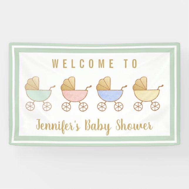 Banderoles Baby shower Retro Carriage Parade Bienvenue (Horizontal)