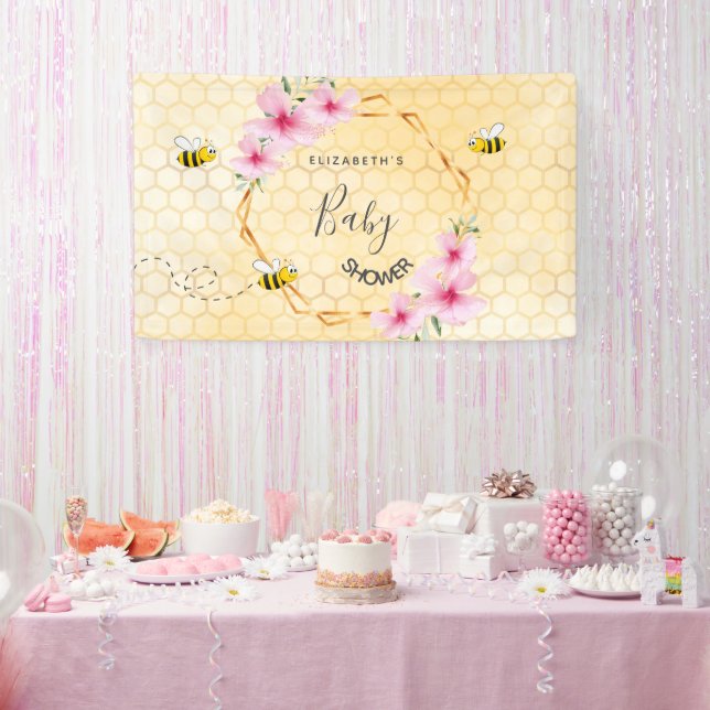 Banderoles Baby shower rose florales miellat maman à abeille (Fête)