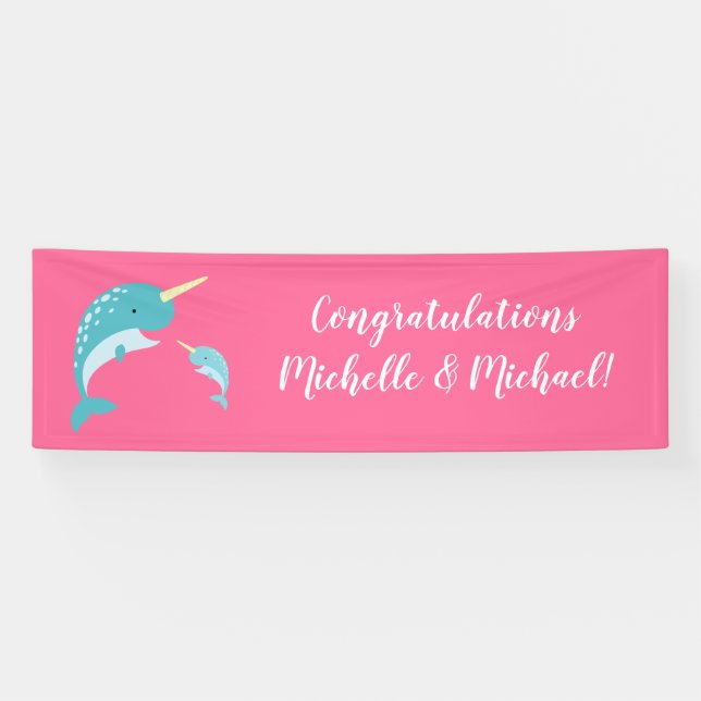 Banderoles Baby shower rose Narwhal (Horizontal)