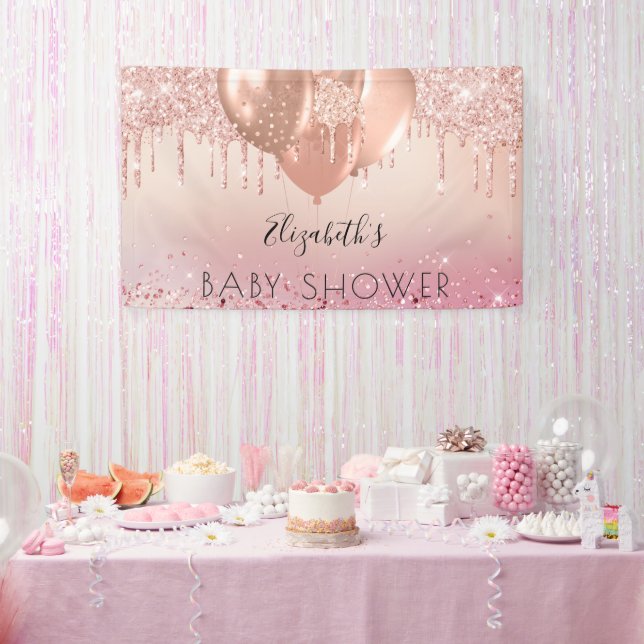Banderoles Baby shower rose rose or parties scintillant fille (Fête)