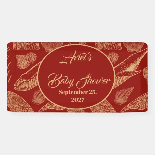 Banderoles Baby shower rouge baleine marine vintage (Horizontal)