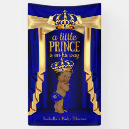 Banderoles Baby shower Royal Blue Silk Gold Crown Ethnic