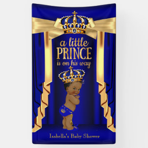 Banderoles Baby shower Royal Blue Silk Gold Crown Ethnic