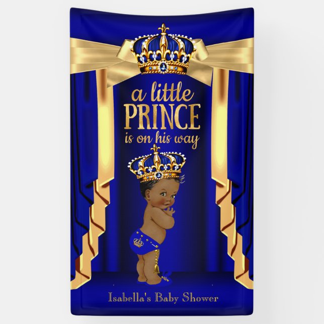 Banderoles Baby shower Royal Blue Silk Gold Crown Ethnic (Vertical)