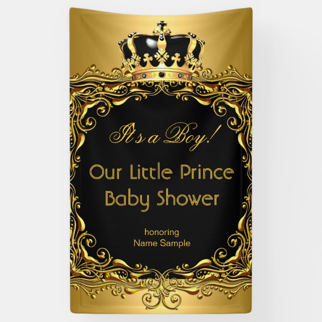 Banderoles Baby shower Royal Gold Black Crown Boy 2 (Vertical)