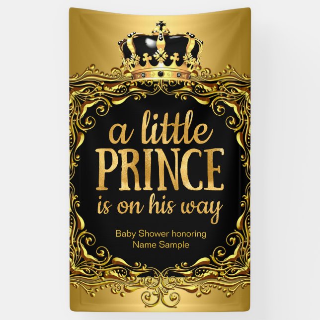 Banderoles Baby shower Royal Gold Black Crown Boy 3 (Vertical)