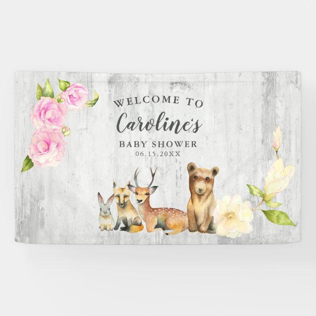 Banderoles Baby shower rustique Woodland Bienvenue (Horizontal)