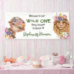 Banderoles Baby shower safari sauvage d'un 1er lion singe