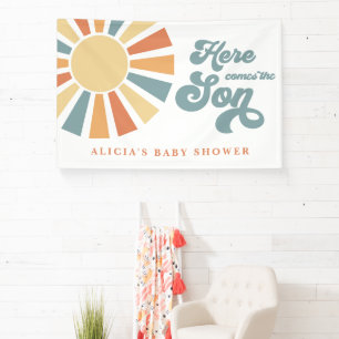 Banderoles Baby shower Soleil Venez Ici Le Son Jaune Rayons
