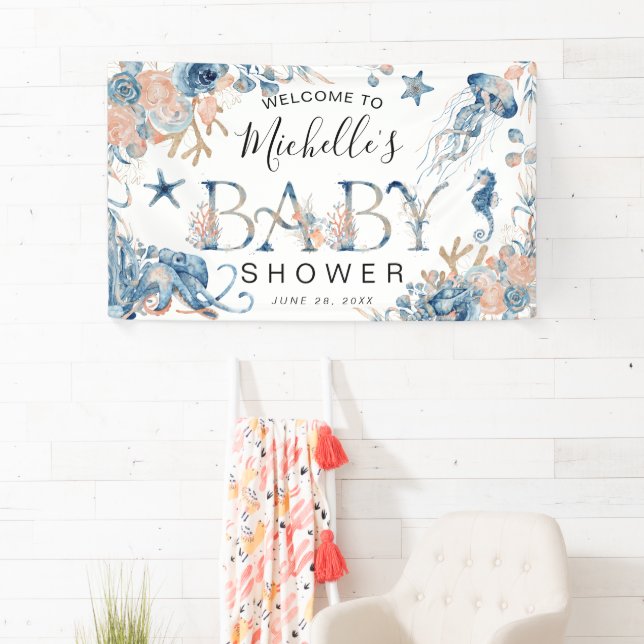 Banderoles Baby shower sous-marin d'aquarelle enchanteur (En situation)