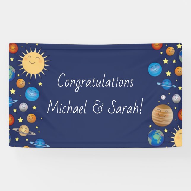 Banderoles Baby shower spatial Galaxy Étoiles Universelles (Horizontal)