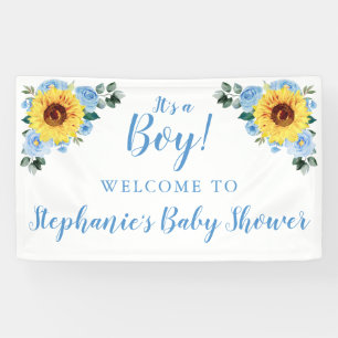 Banderoles Baby shower Sunflower Dusty Blue Floral C'est un g