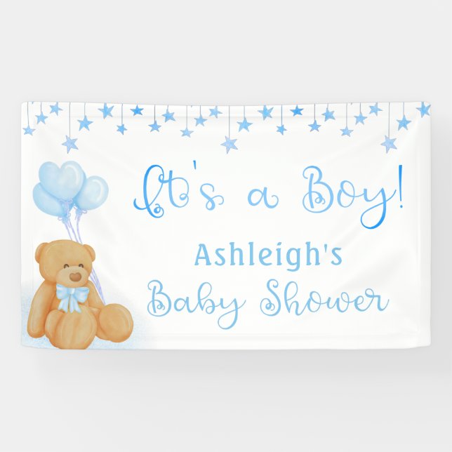 Banderoles Baby shower Teddy Bear Blue Ballons C'EST UN GARÇO (Horizontal)
