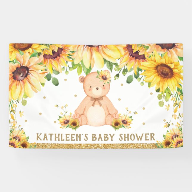 Banderoles Baby shower Teddy Bear Sunflower Anniversaire Cont (Horizontal)