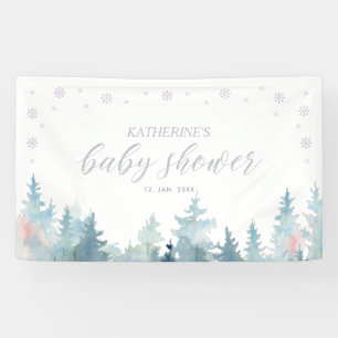 Banderoles Baby-Shower Terre Merveilleuse d'Hiver Argent et V