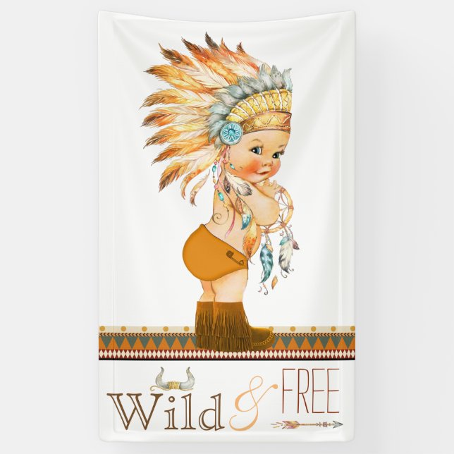 Banderoles Baby shower tribal Wild and Free Boys (Vertical)