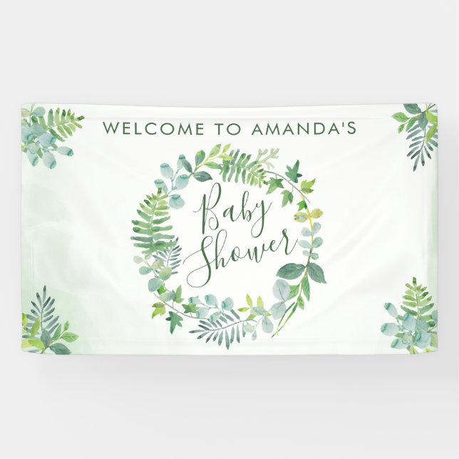Banderoles Baby shower Verdure Wreath Bienvenue (Horizontal)