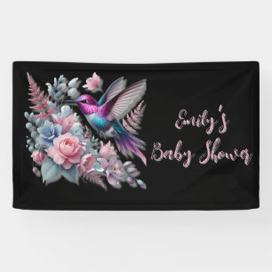 Banderoles Baby shower Vibrant De Colibri Et De Fleurs Roses