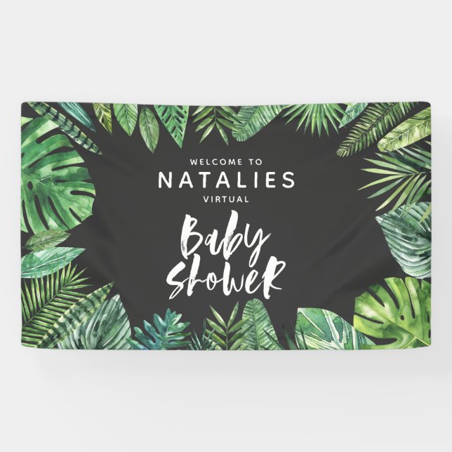 Banderoles baby shower virtuel de script de feuille de palme  (Horizontal)