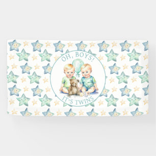 Banderoles Baby shower Watercolor Twin Boys Oh, les garçons