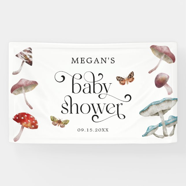 Banderoles Baby shower Whimsical Mushroom & Moth (Horizontal)