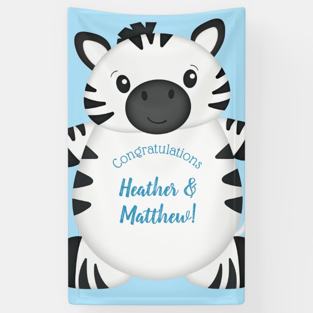 Banderoles Baby shower Zebra bleu (Vertical)