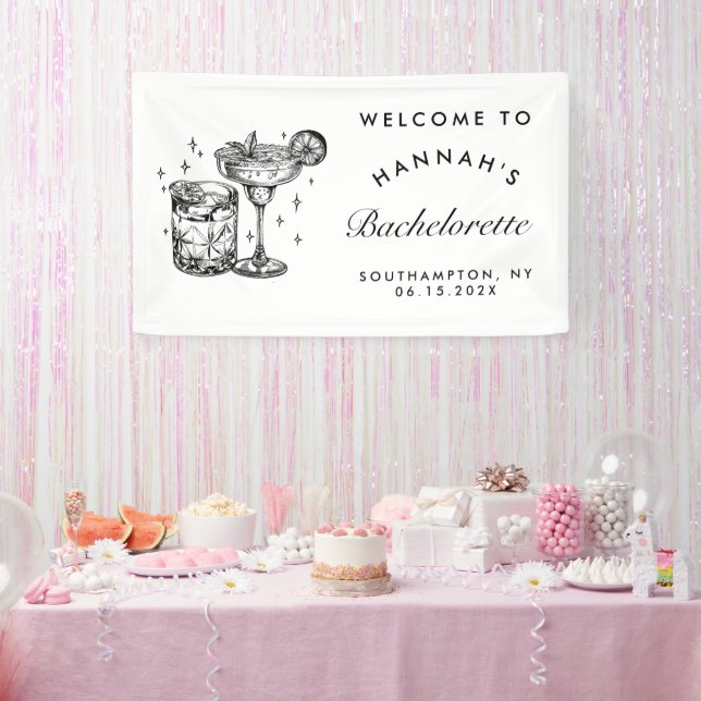 Banderoles Bachelorette personnalisée Cocktail rétro Noir (Fête)