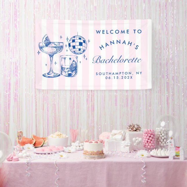 Banderoles Bachelorette Retro Disco Cocktail Bleu & Rose (Fête)