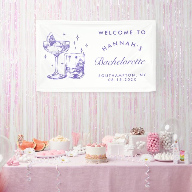 Banderoles Bachelorette Retro Moderne Violet Cocktail (Fête)
