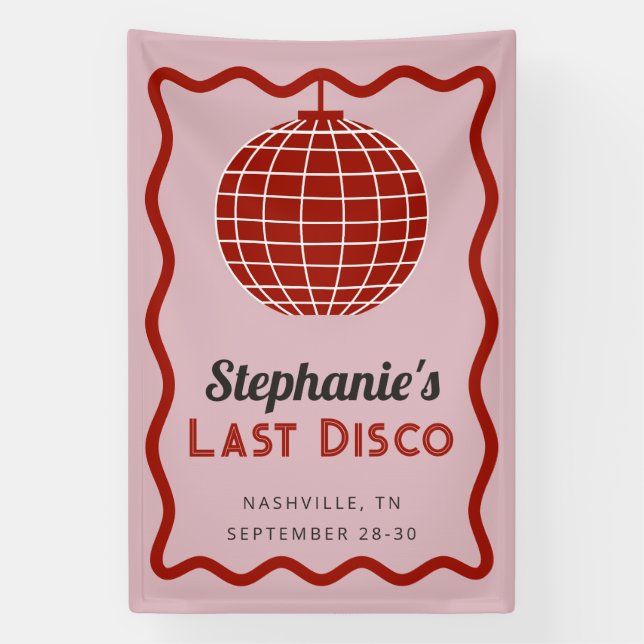 Banderoles Bachelorette rétro Wave Pink et Red Dernier Disco (Verticale)