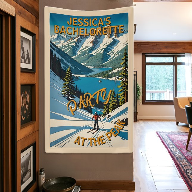 Banderoles Bachelorette Ski Party Vintage Lake Tahoe Mountain (Personalized bachelorette ski party banner with vintage Lake Tahoe art - "Party at the Peak")