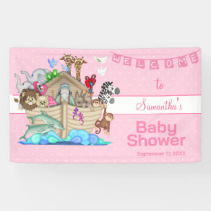 Banderoles Bain de bébé rose sur le thème de l'Arche de Noé