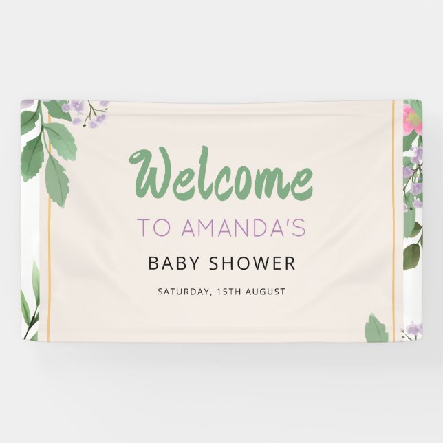 Banderoles Baisers à papillon Baby shower de fleurs violettes (Horizontal)