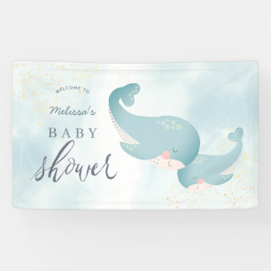 Banderoles Baleines Aquarelle Bleu Baby shower garçon Bienven